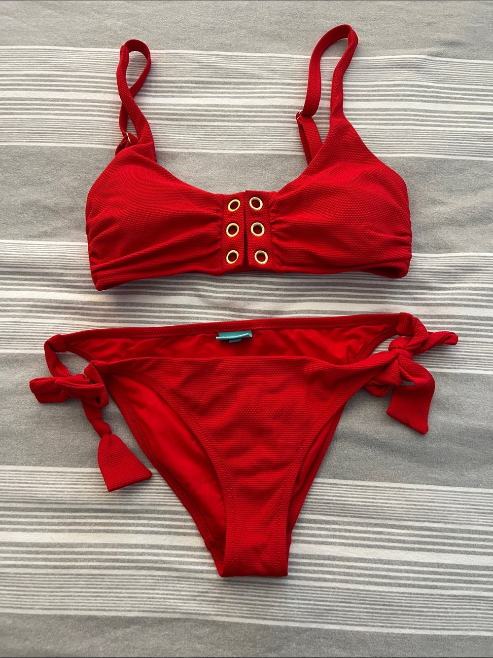 Melissa Odabash Red Textured Bikini Set with Gold Hardware